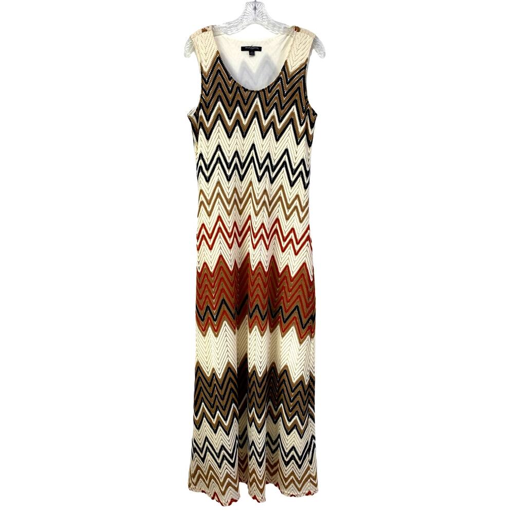 Sharagano Sleeveless Crochet Overlay Maxi‎ Dress Women's Size 12 Neutral Beachy